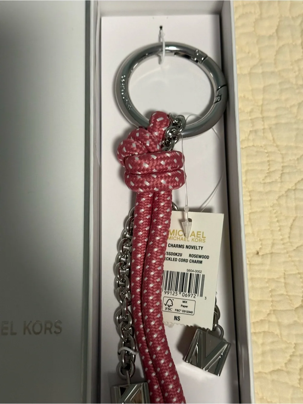 Michael Kors “Rosewood” Pink Braided Rope Bagcharm/Keyring with Silver Accents!